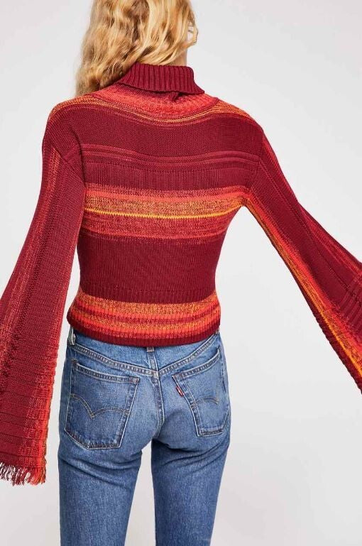 Free People Maroon Stripe Turtleneck Sweater - Medium