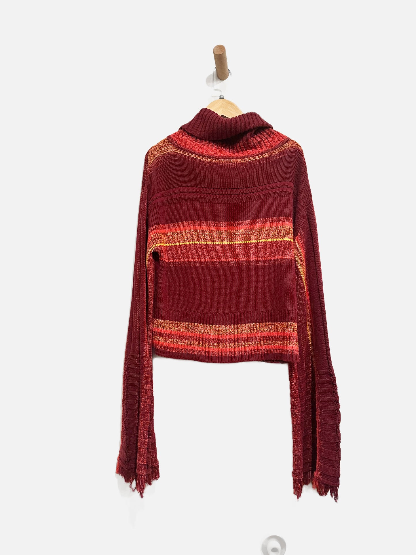 Free People Maroon Stripe Turtleneck Sweater - Medium