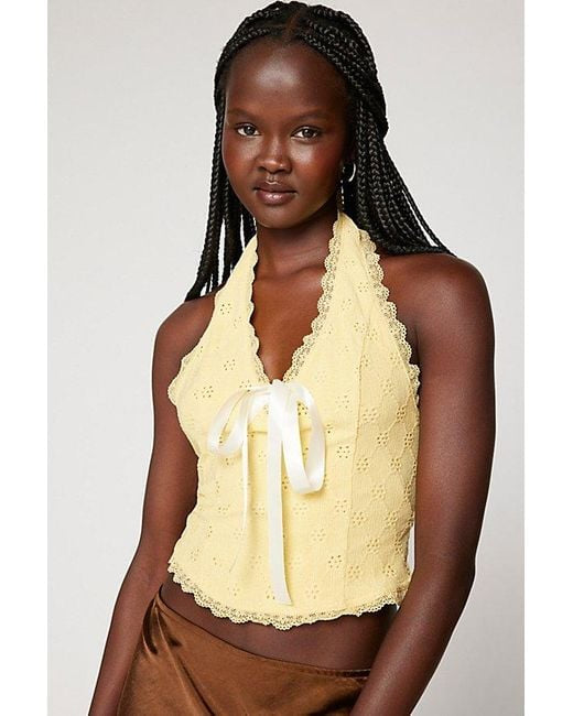 Kimchi Blue Yellow Eyelet Lace Halter Tank - XL