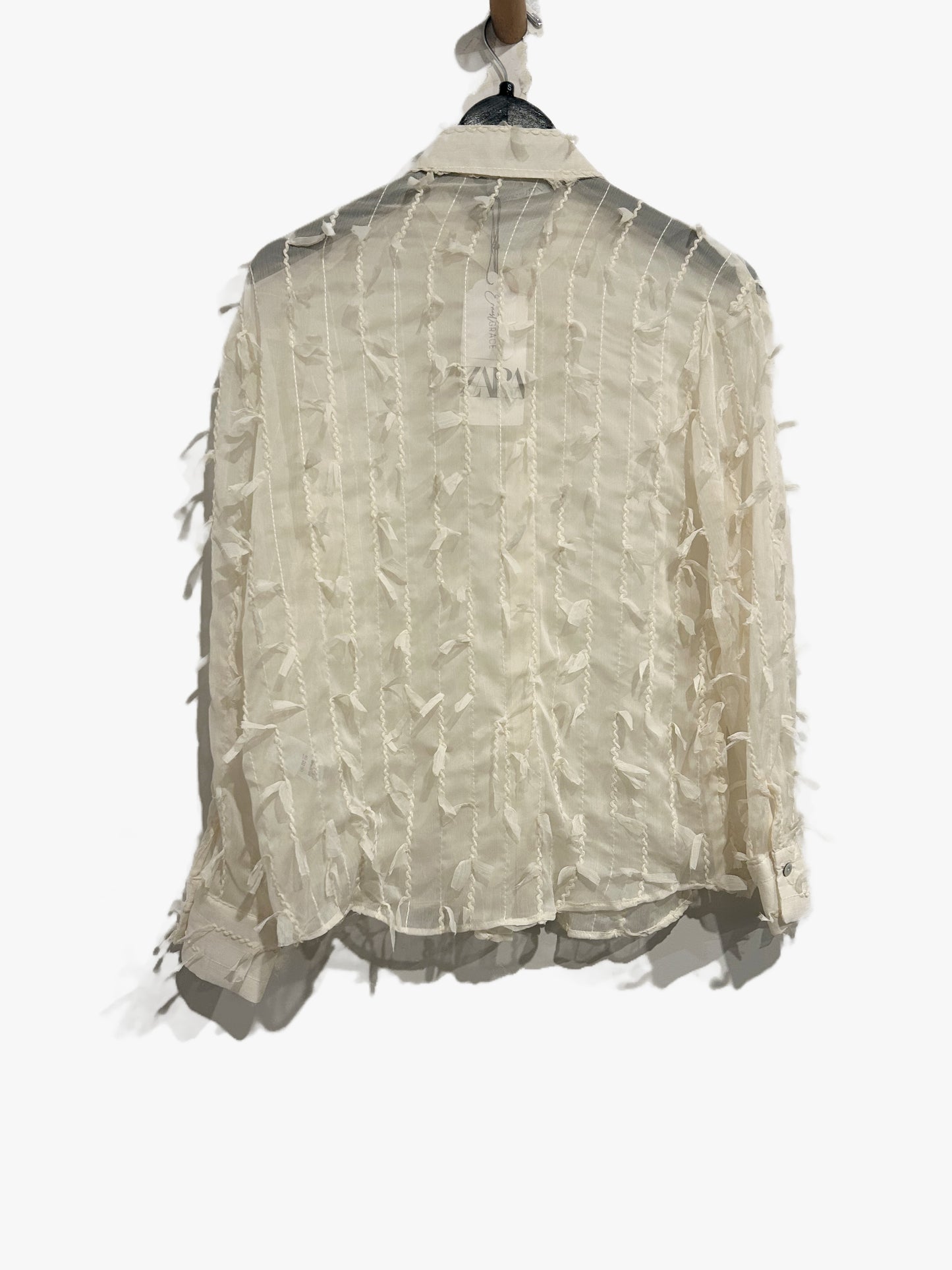 Zara Cream Sheer Ruffle Button Down - Small