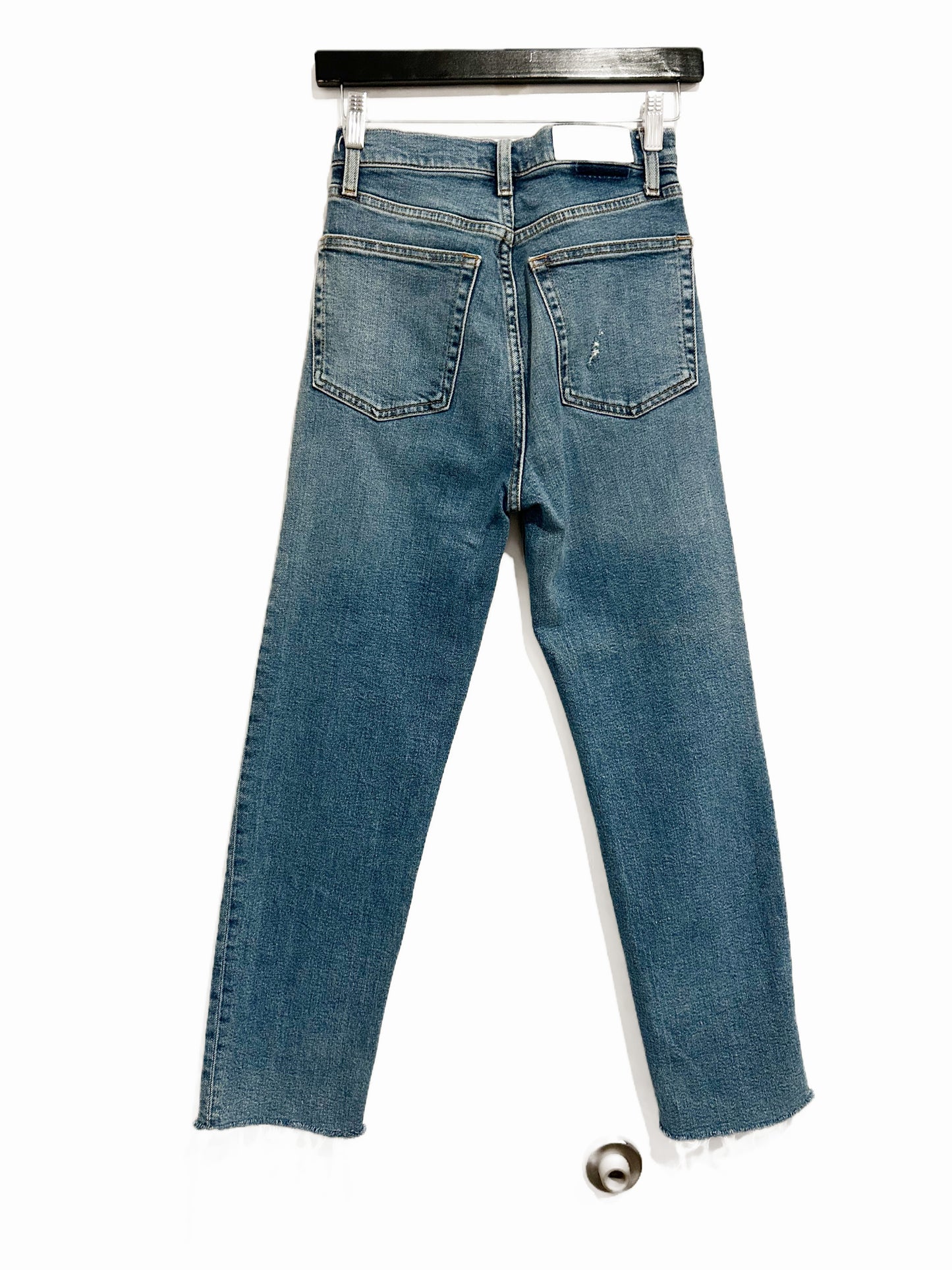 Re/Done Ultra High Rise Stove Pipe Jeans in Vintage Indigo Destroy - 26
