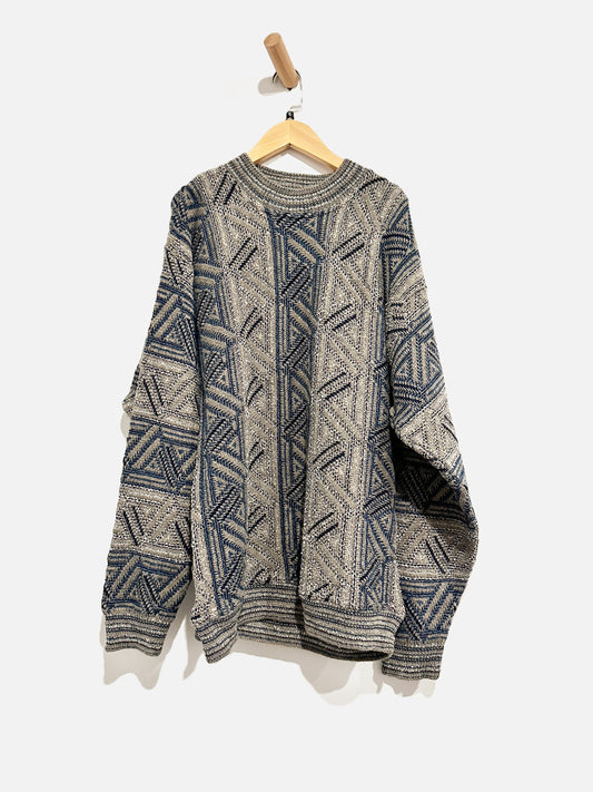 Cortina Italia Vintage Brown & Blue Grandpa Sweater - Small