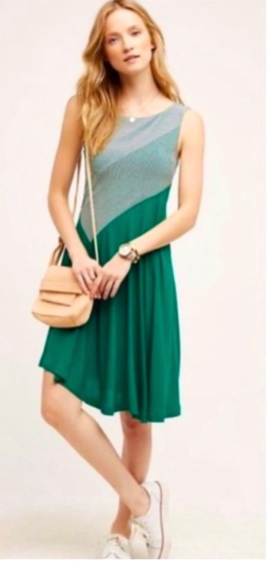 Anthropologie Maeve Green and White Stripe Dress - Medium