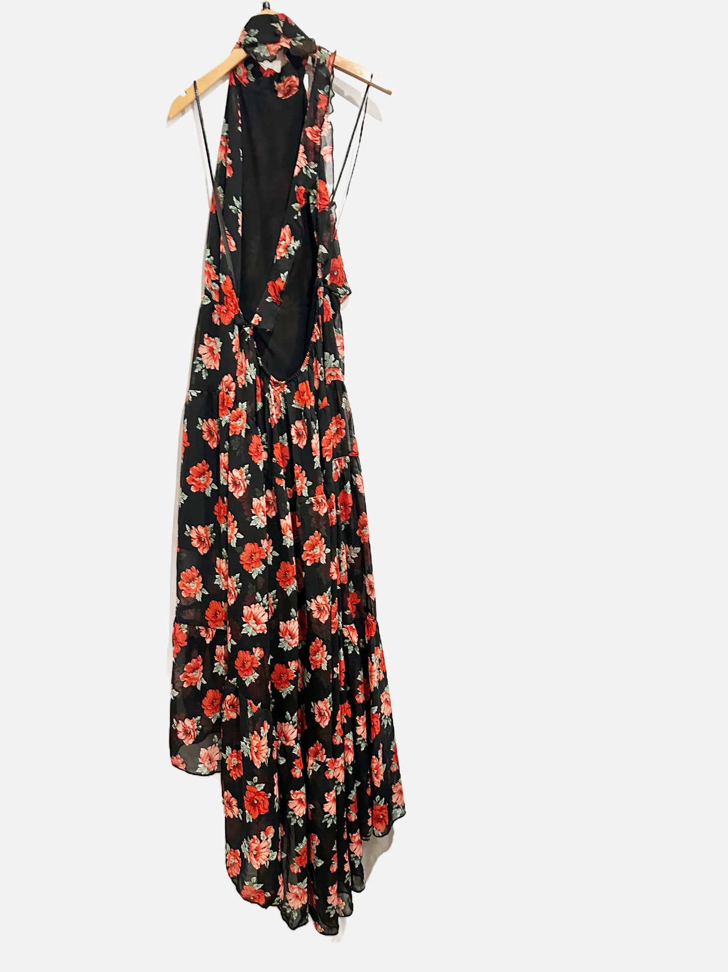 Lulus Black Floral Halter Midi Dress - Medium