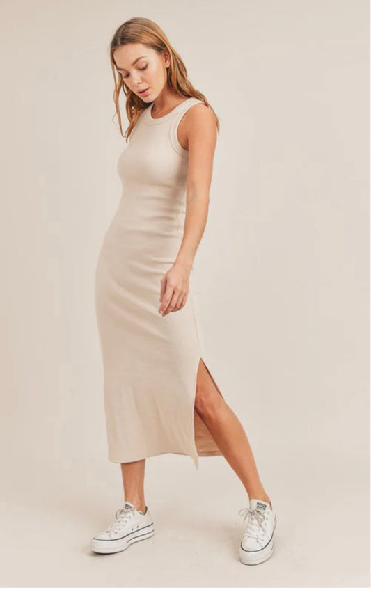 Mable Cream Ribbed Maxi Dress - Medium