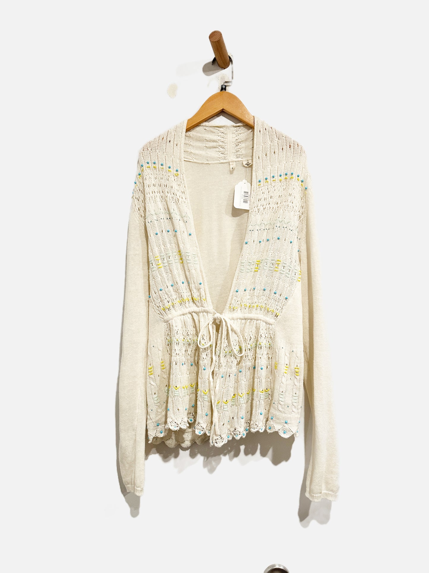 Anthropologie Moth Cream Embroidered Cardigan - Medium