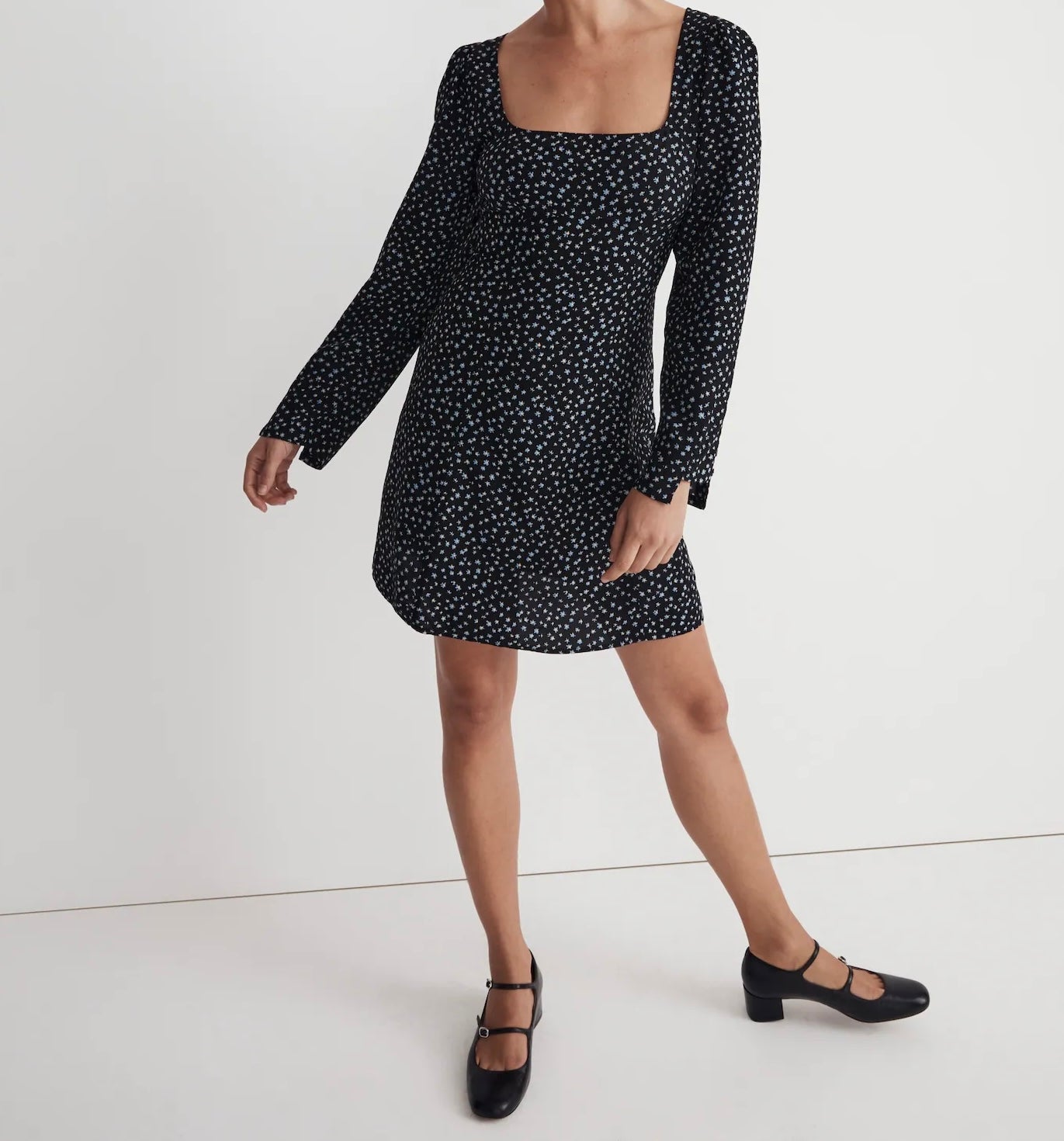 Madewell Black Floral LS Mini Dress