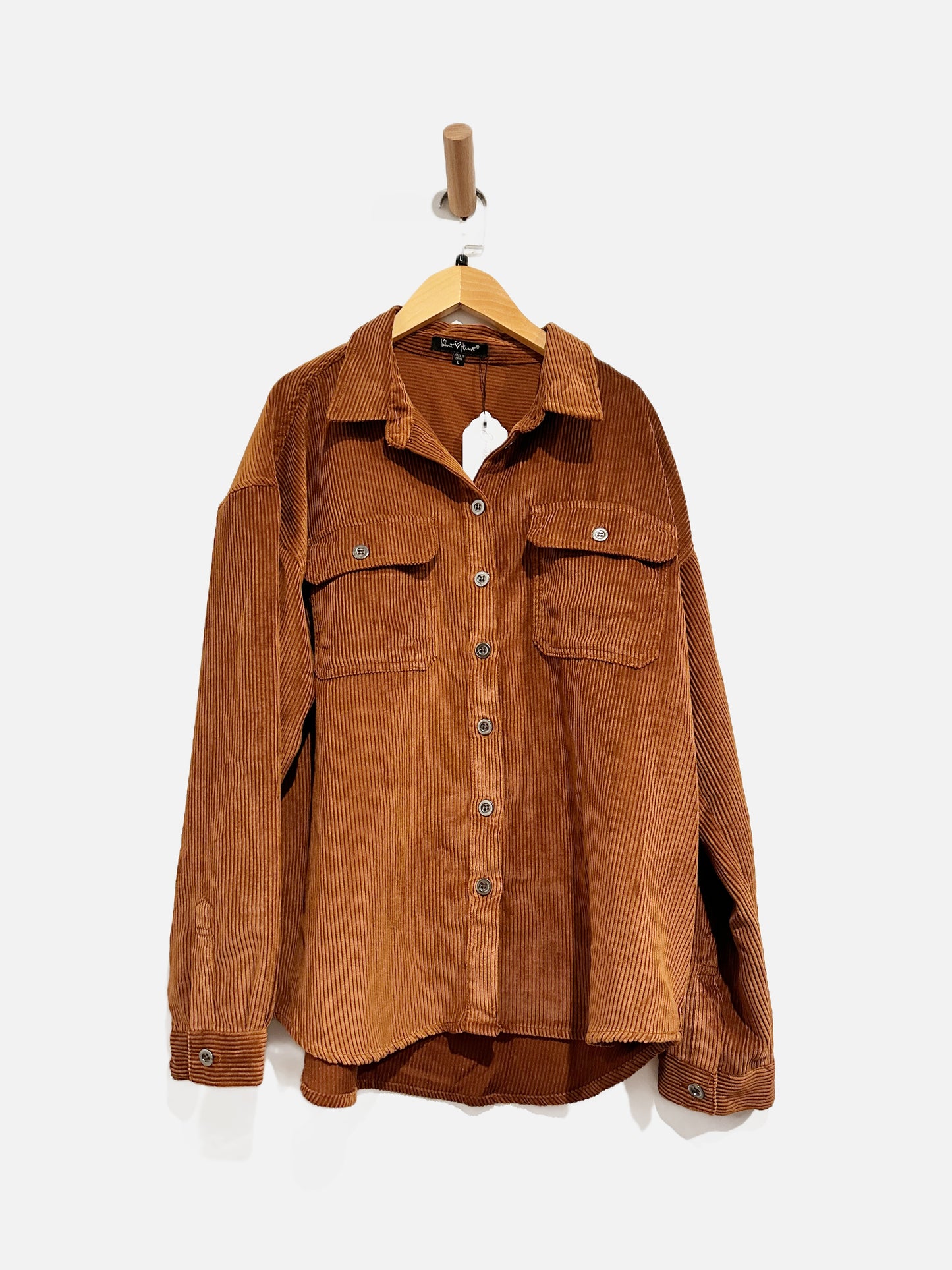 Velvet Heart Brown Ribbed Button Down Shacket - Large