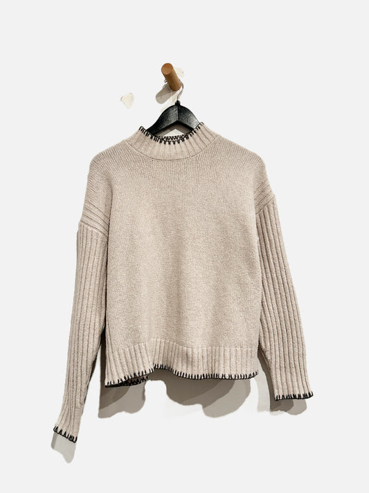 Joie Tan w/gray Stitching Sweater -Small