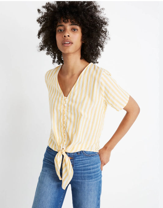 Madewell Agency Yellow and White Stripe Button Front Blouse - XL