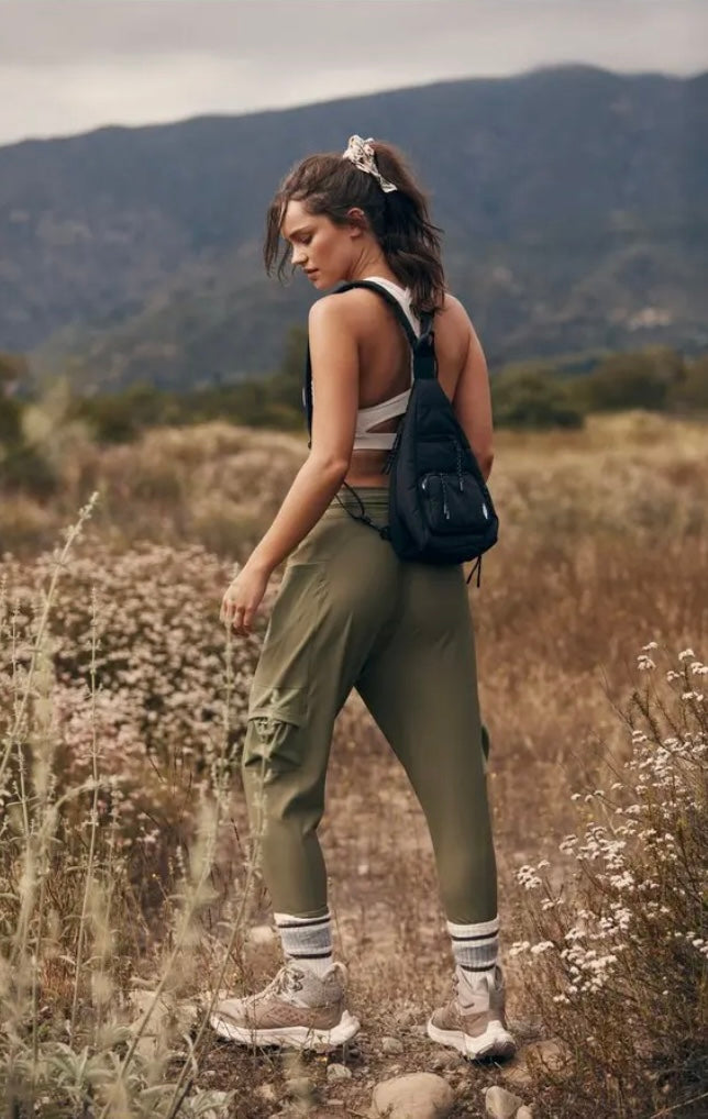 Free People Movement Take a Hike Green Ribbed Harem Cargo Pants - Large