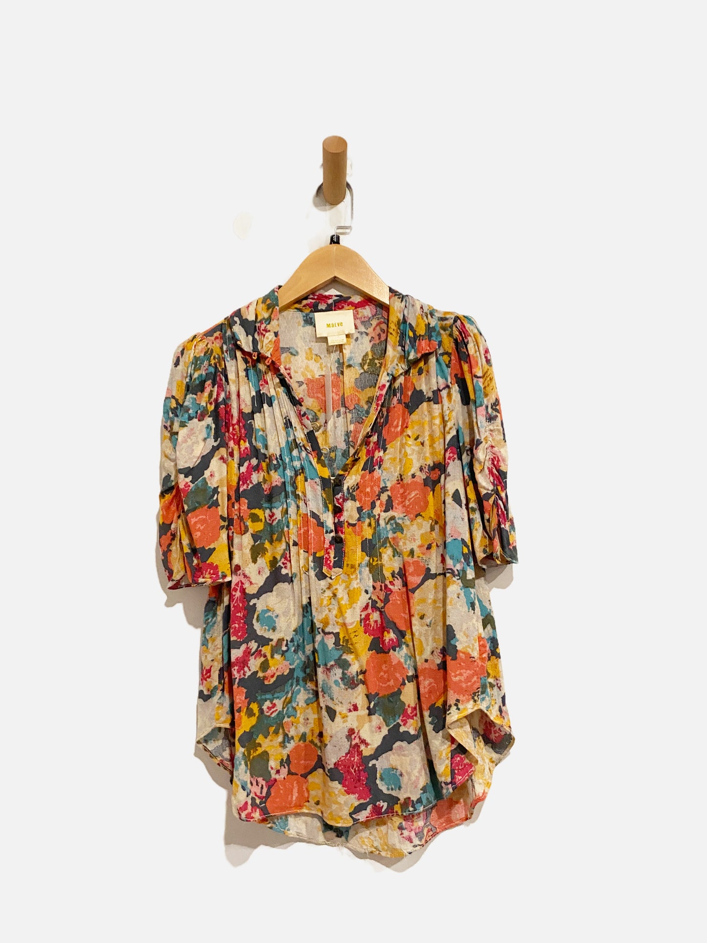 Anthropologie Maeve Floral Button SS Blouse - 0