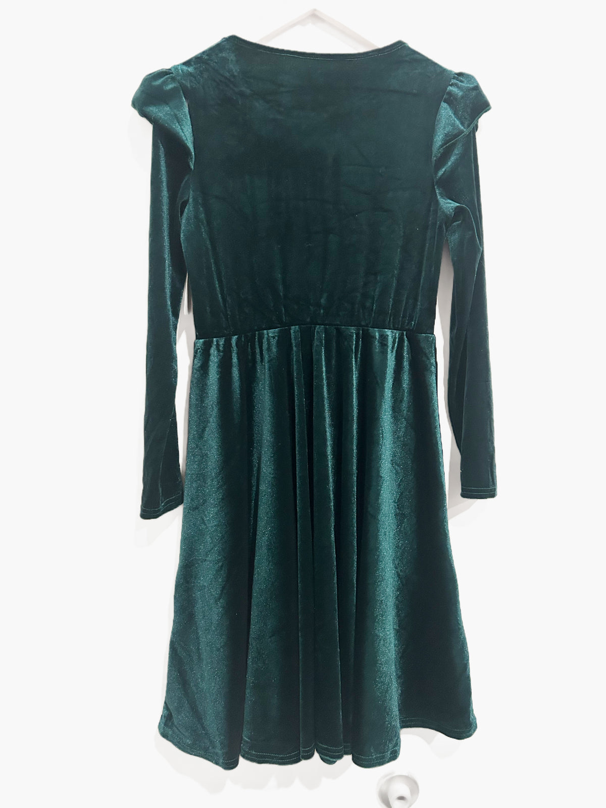 Kids Green Velvet LS Maxi Dress