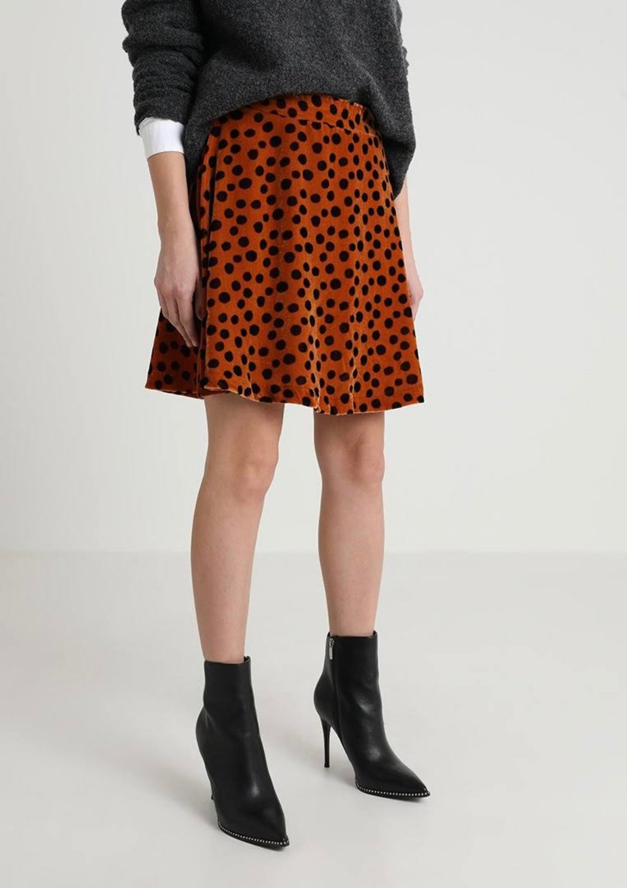 Madewell Orange and Black Polka Dot Velvet Skirt - 00