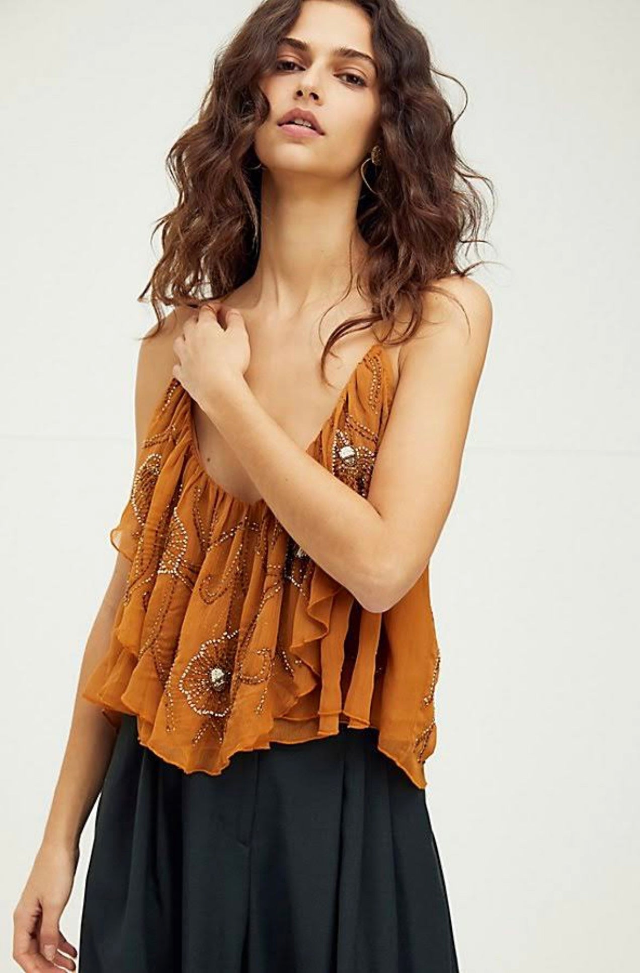 Free People Orange Beaded Tank - XS