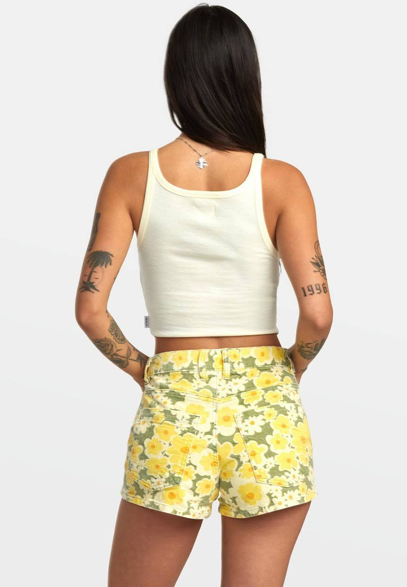 RVCA Green and Yellow Corduroy Floral Shorts - 26