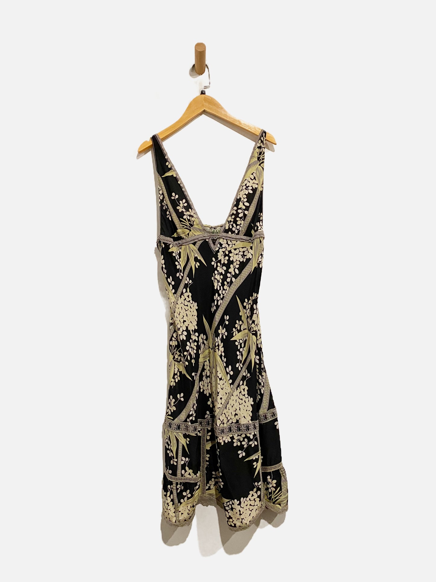 Free People Black Floral Slip Dress - Large