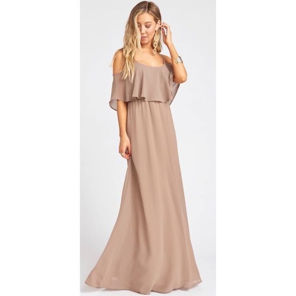 Show Me Your Mumu Caitlin Ruffle Maxi Dress in Dune Chiffon Size XS