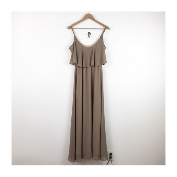 Show Me Your Mumu Caitlin Ruffle Maxi Dress in Dune Chiffon Size XS
