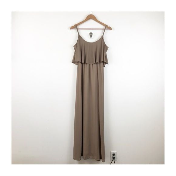 Show Me Your Mumu Caitlin Ruffle Maxi Dress in Dune Chiffon Size XS
