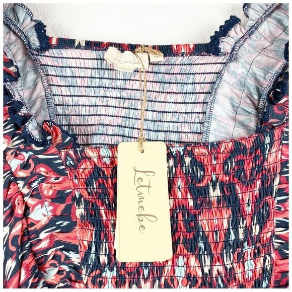 Anthropologie Let Me Be Smocked Cop Top Size Large