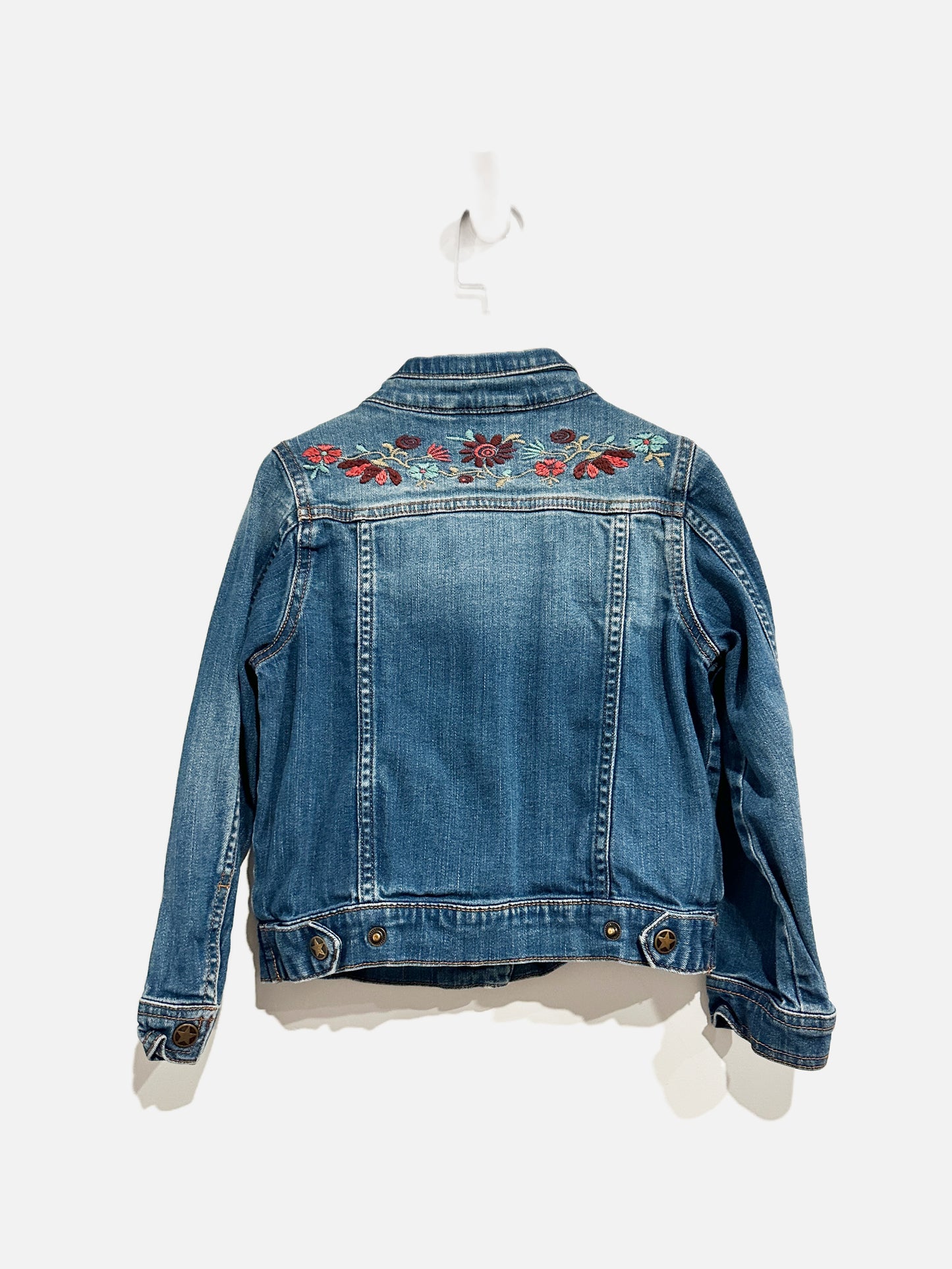 Garnet Hill Kids Floral Embroidered Denim Jacket - Medium