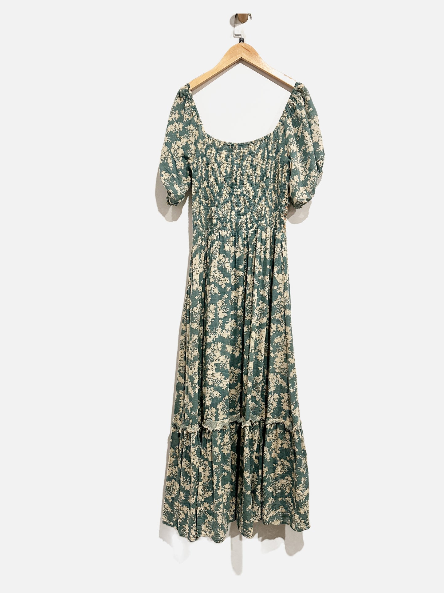 Free People Ellie Green Floral Smocked Midi Dress - Medium