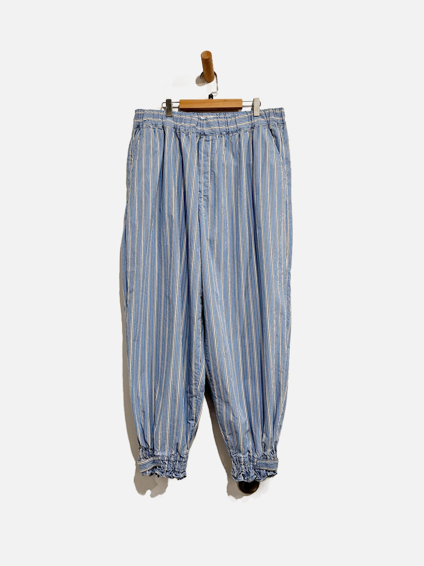 Anthropologie Blue Cotton Stripe Joggers - Large