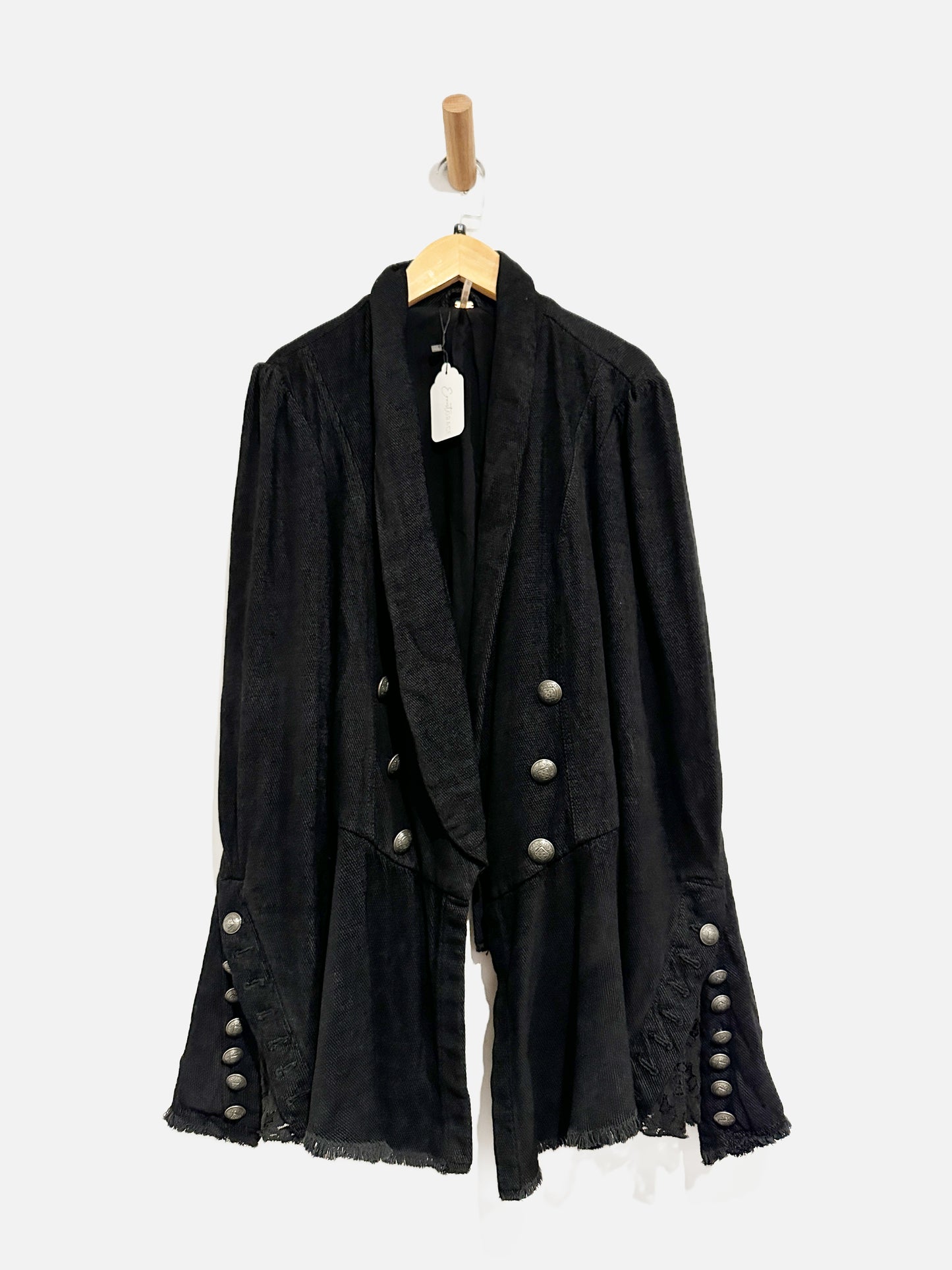 Free People Throwback Black Corduroy Military Jacket - Medium