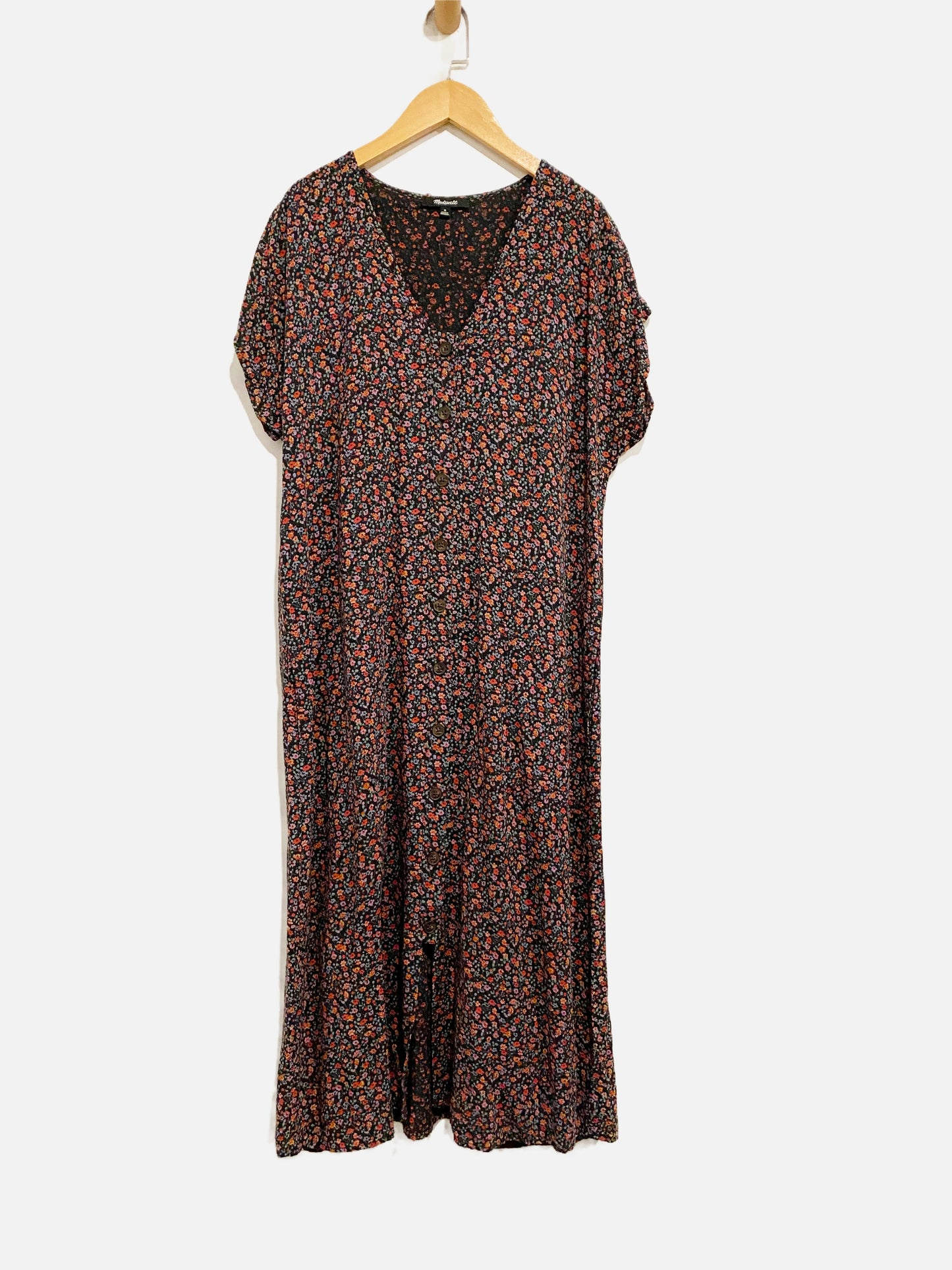 Madewell Black Floral Button Front Mini Dress - Medium