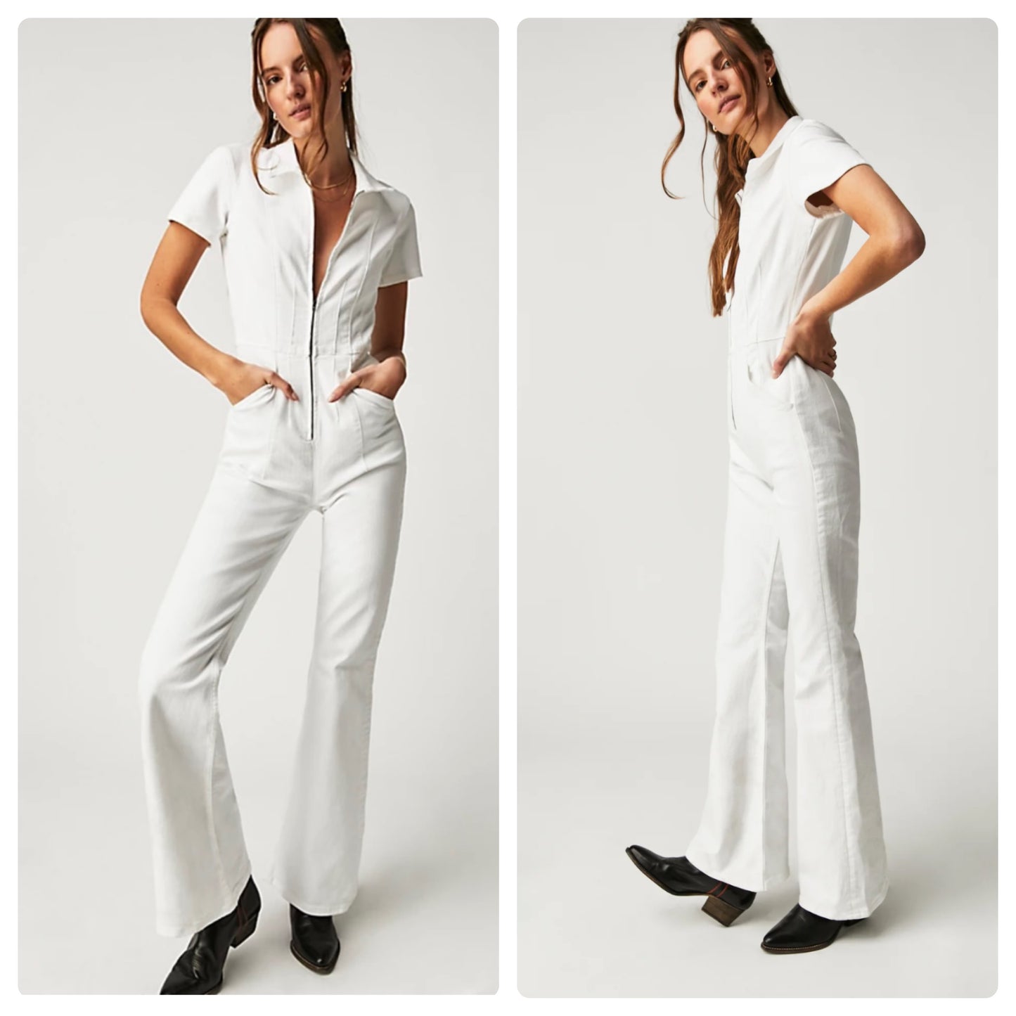 Free People Jayde White Flare Jumpsuit - Small