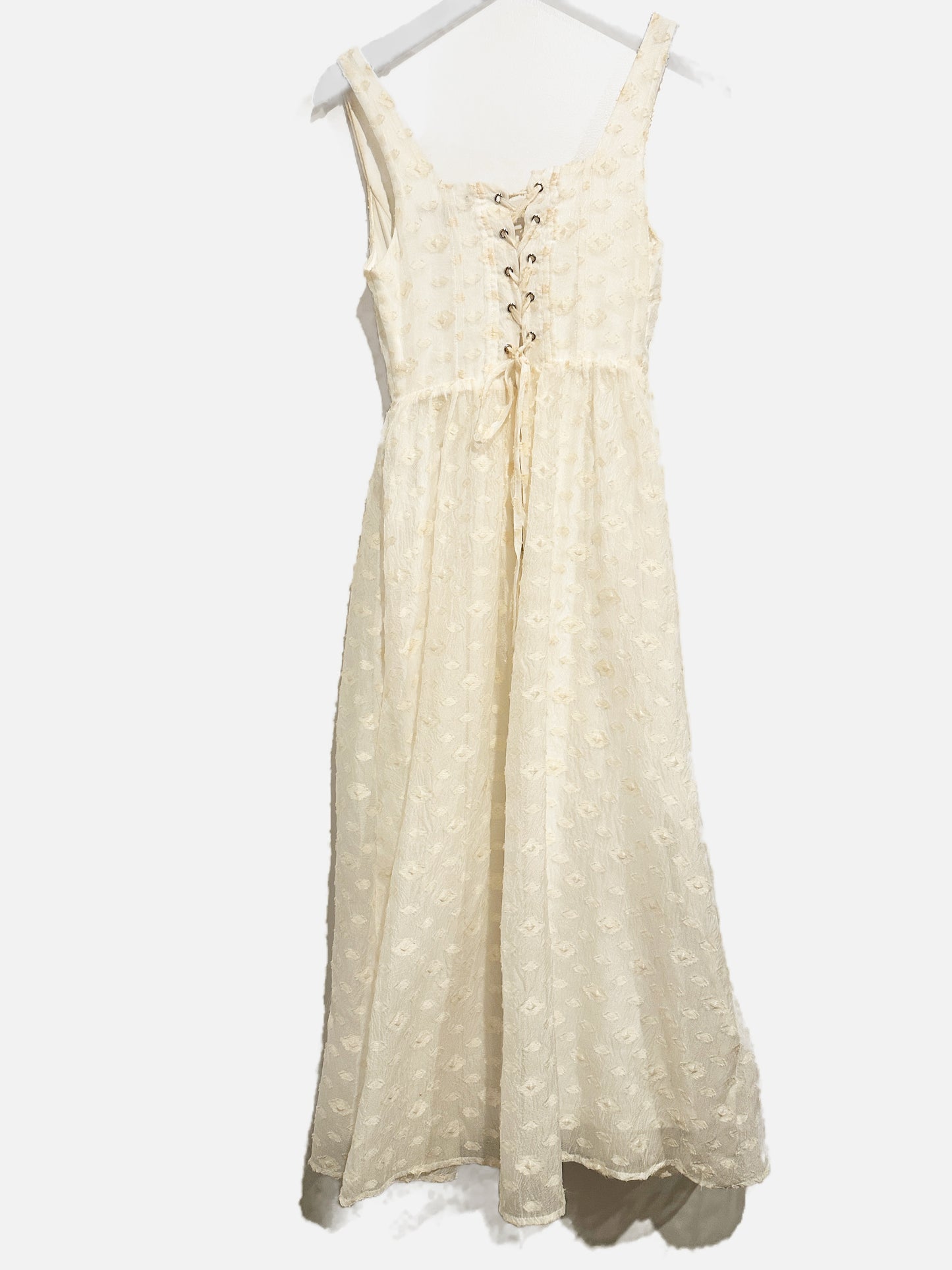 Lulus Immaculate Elegance Cream Jacquard Lace-Up Midi Dress - XS
