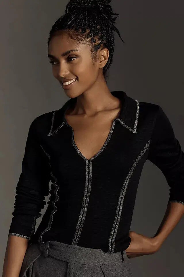Anthropologie Pilcro Black Collared Top - XXS