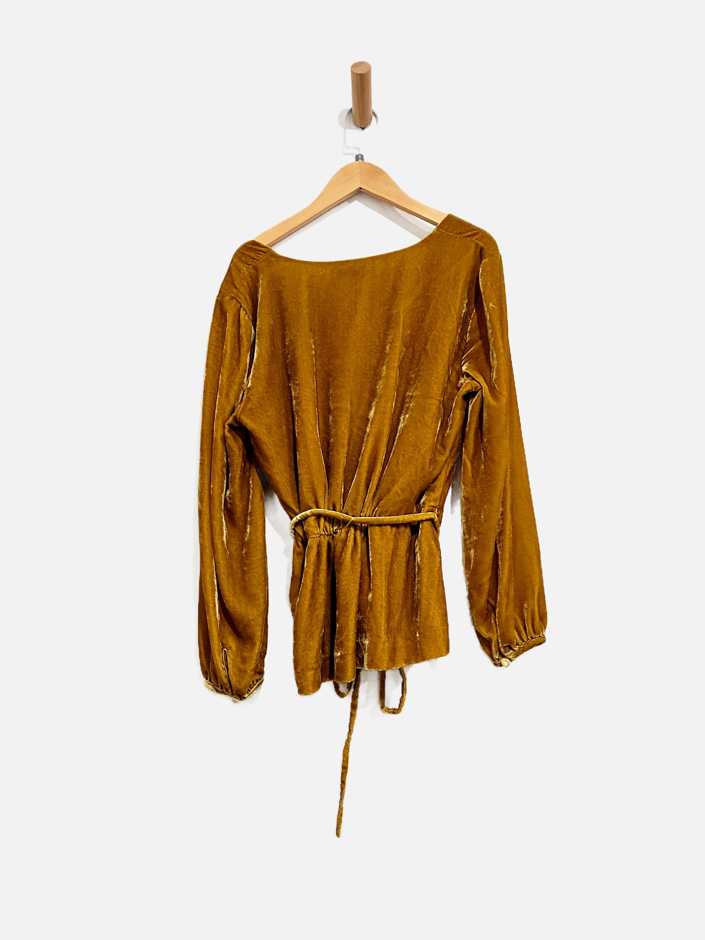 J.Crew Mustard Yellow Velvet Faux Wrap Top - 4