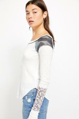 Free People Bright Side White Waffle Knit Top - Large