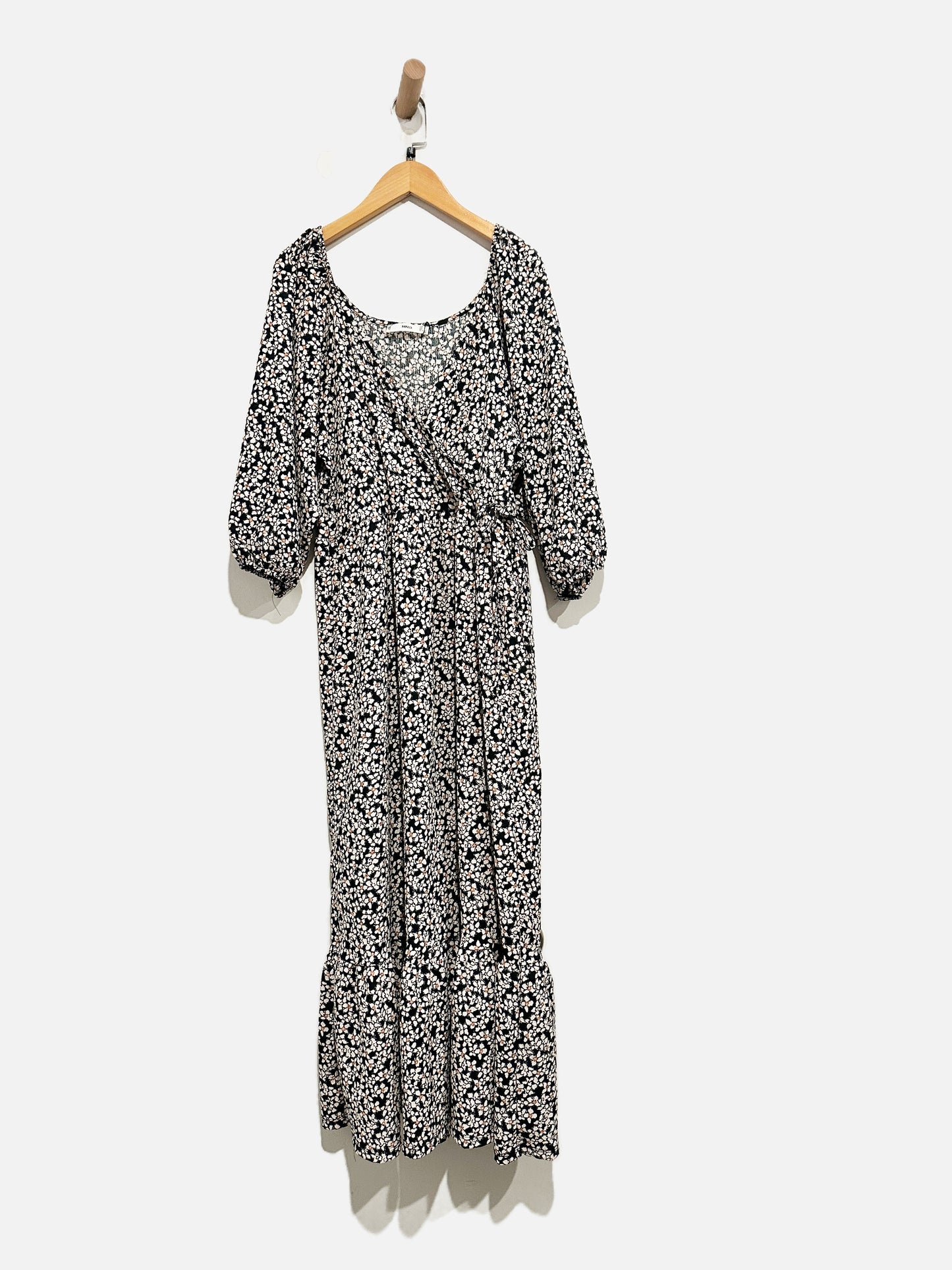 MNG Black Floral Faux Wrap Midi Dress - 8