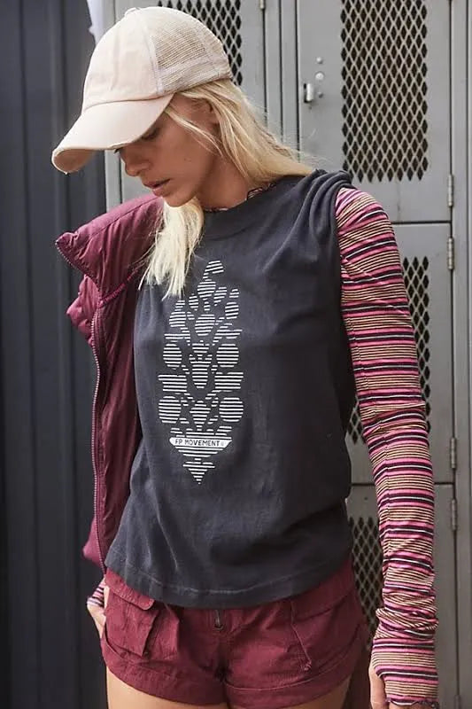 Free People Movement Game Time Black Tee - Small