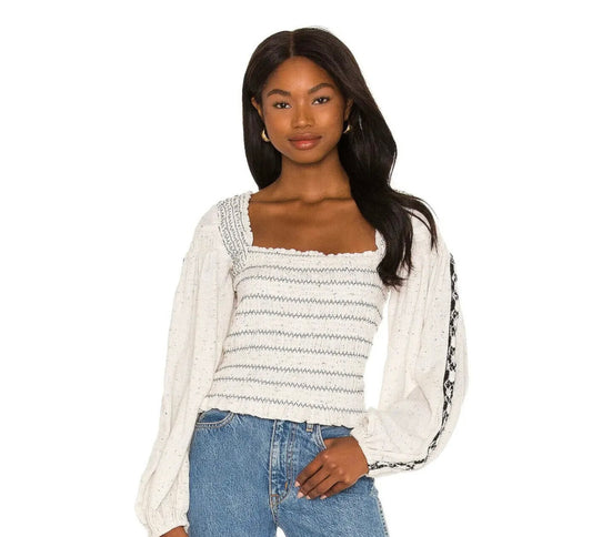 Free People Maggie White Smocked Blouse - Small