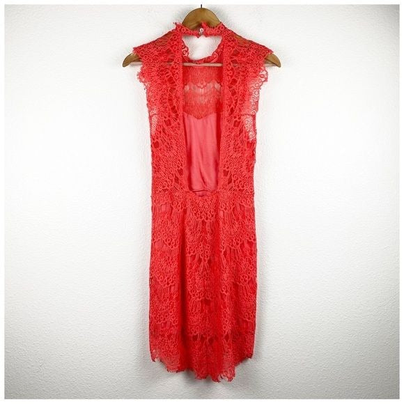 Free People NWT Daydream Lace Mini Dress in Coral Size Small