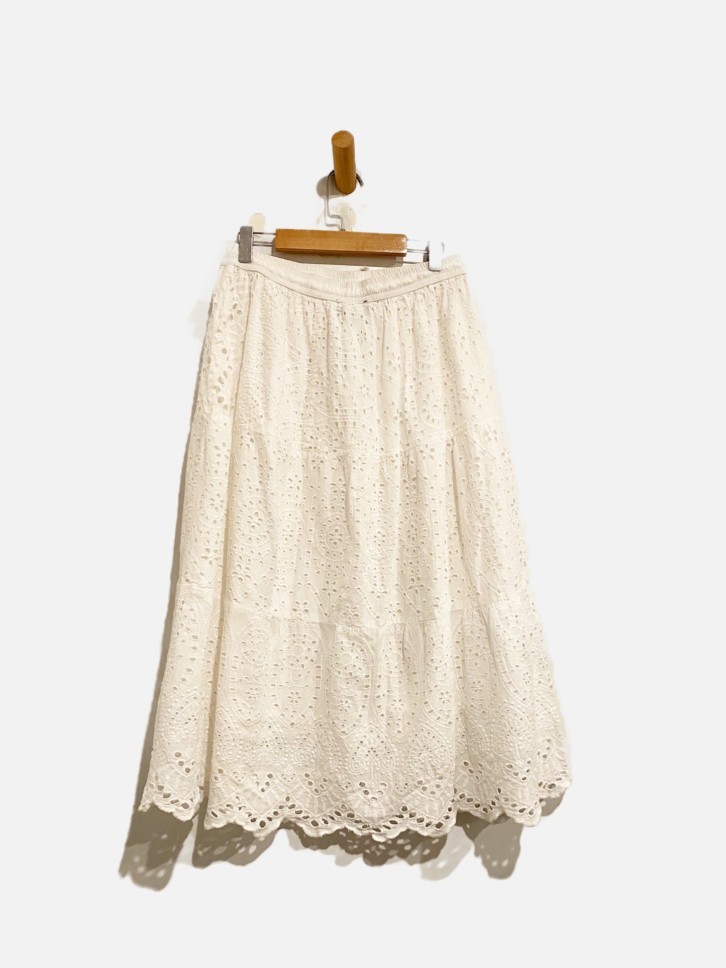 Nation AK OUTFITS Vintage White Eyelet Midi Skirt - Medium