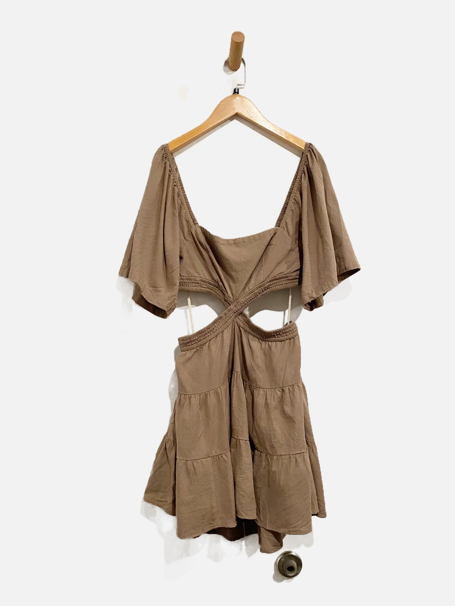 Free People Cross of Sunlight Brown Linen Cut Out Dress - Small