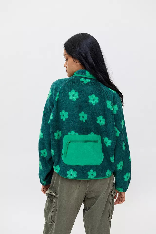 Urban Outfitters Green Floral Fleece Jacket - XS