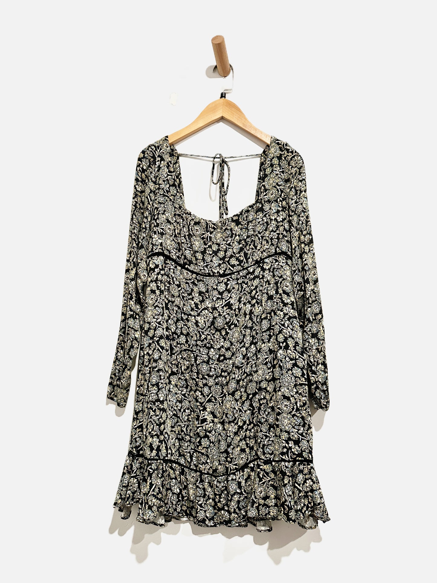 Free People Black Floral LS Mini Dress - 6