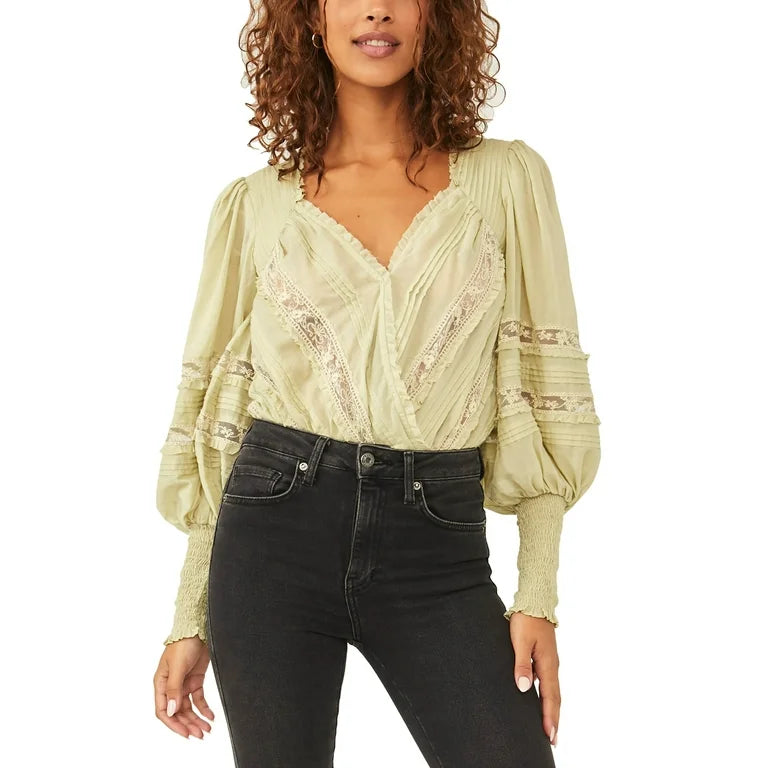 Free People Eloise Green Ruffle Body Suit-Small