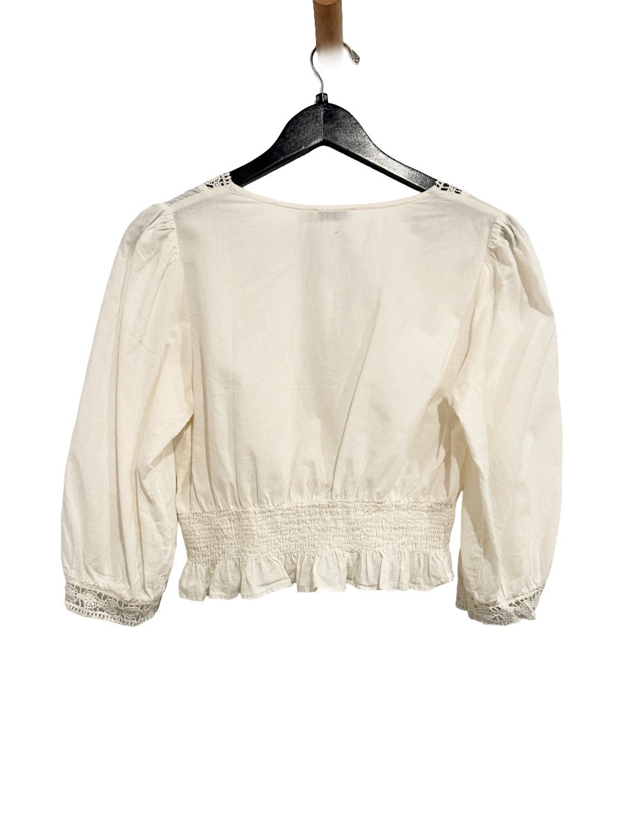 Lush White Lace Button Down Blouse - Medium