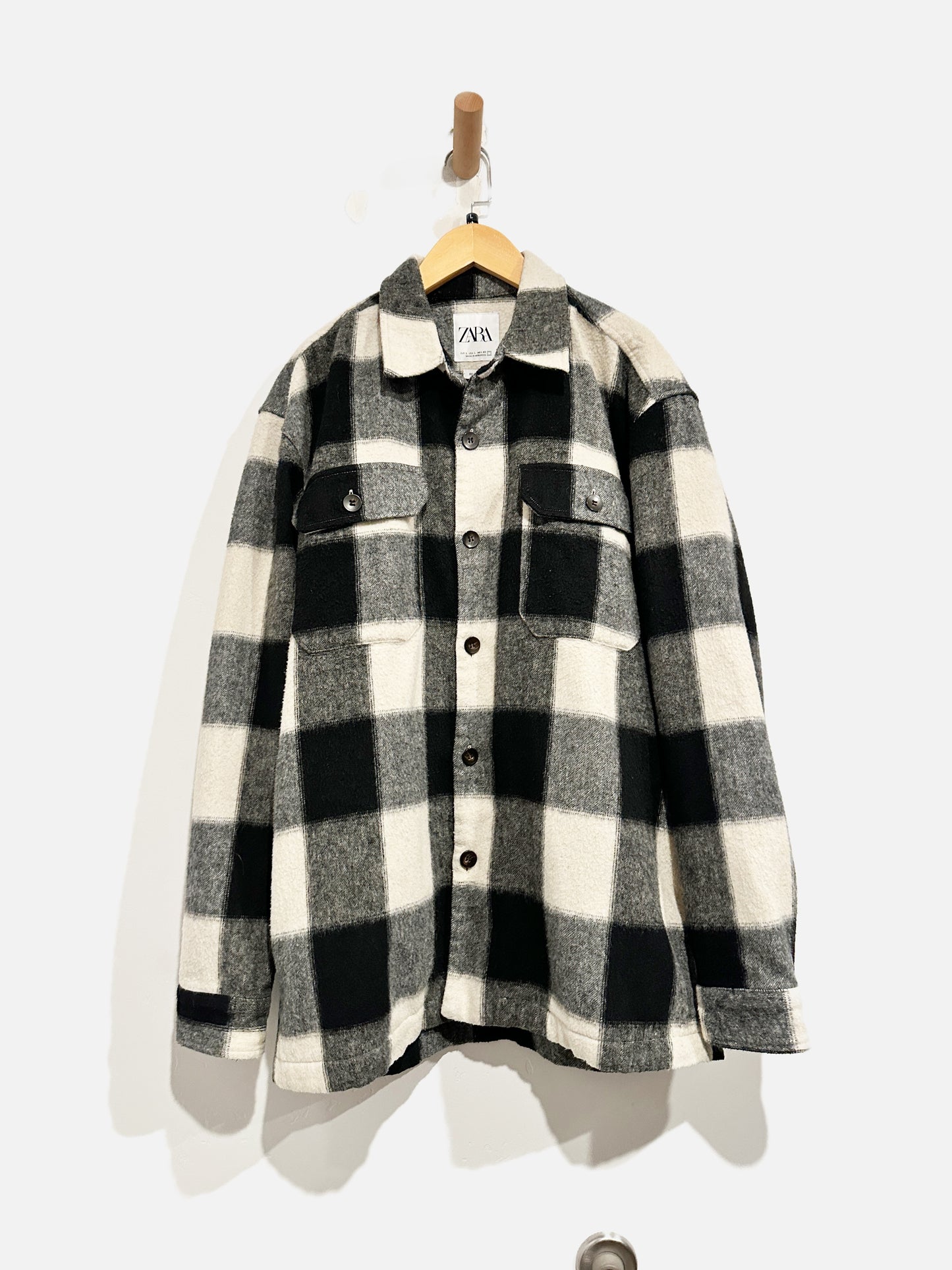 Zara Black and White Buffalo Plaid Shacket - Large