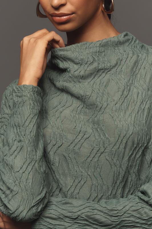 Anthropologie Green Mock Neck LS Top
