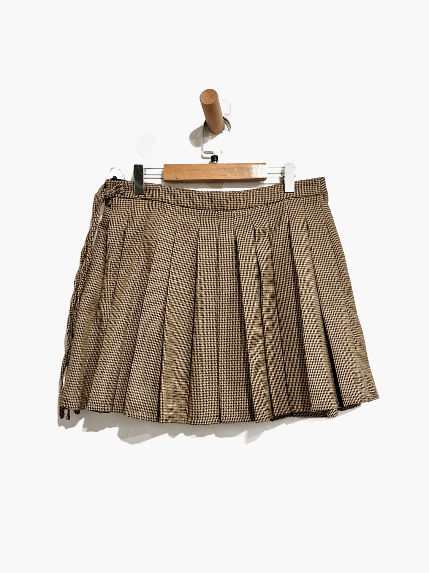 MNG Brown Houndstooth Pleated Mini Skirt - 6