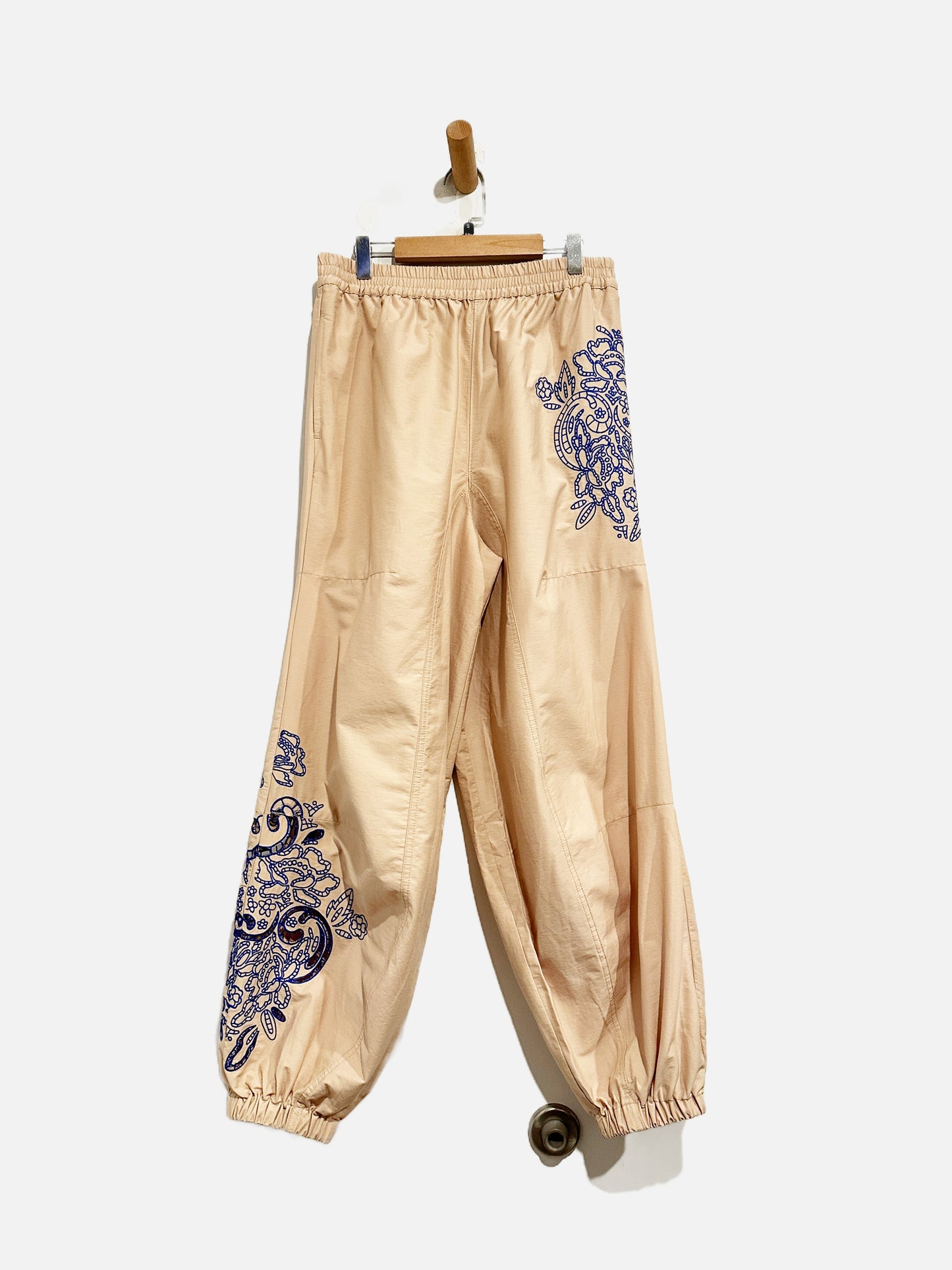Free People Movement Tan w/Blue Embroidery Pants - Small