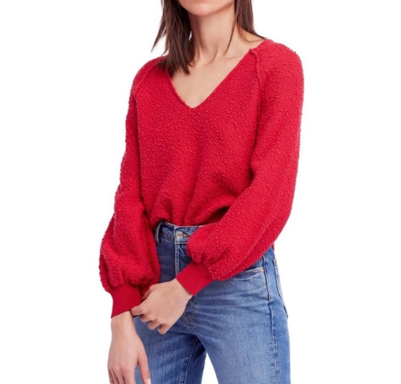 Free People Found my Friend Red V-Neck Sweater - Small